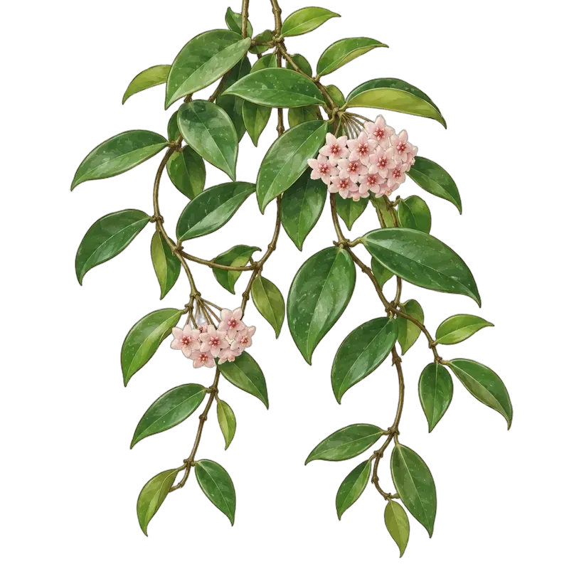 Botanische Illustration: Hoya carnosa Krimson Queen (Grundform)
