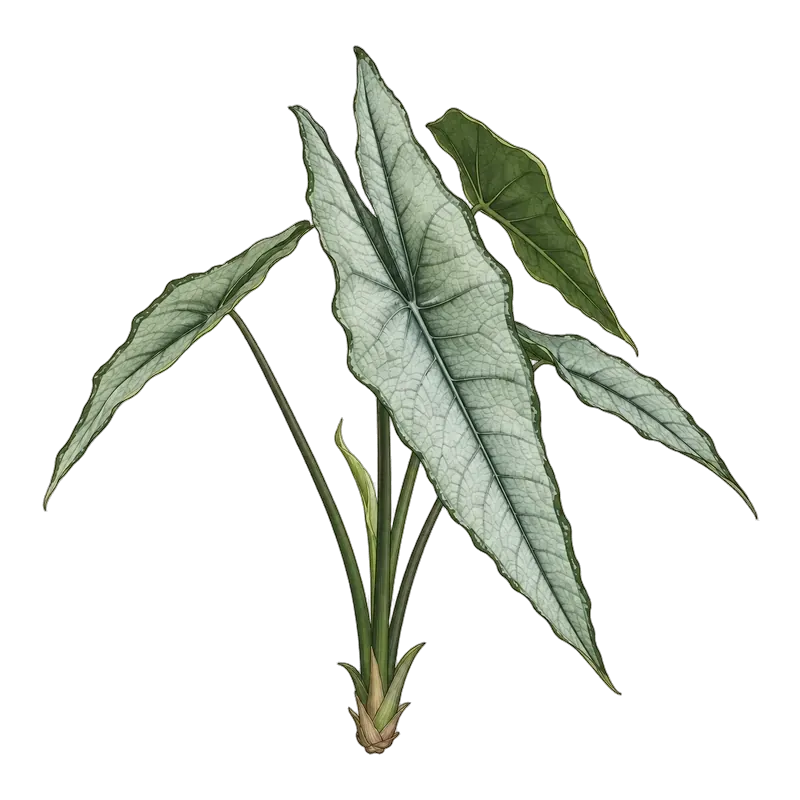 Botanische Illustration: Alocasia Dragon Breath Aurea (Grundform)